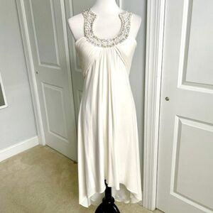 JS Boutique Off White Cream Jeweled Sequin High Low Open Back Dress Size 12